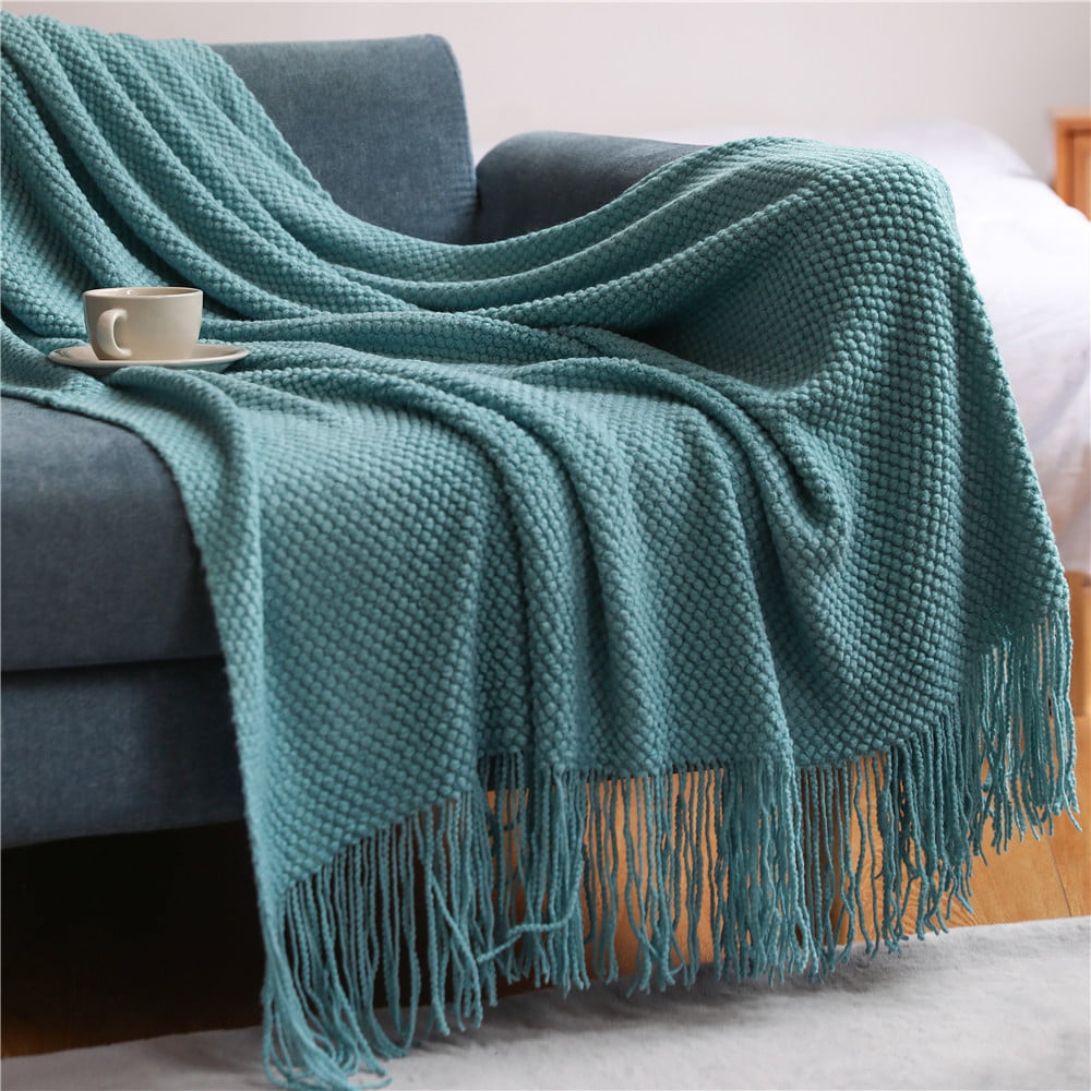 with Tassels for Sofa Bed Chair or Travel Gray, 127 x152cm/50 x 60 GuLL Knitted Throw Blanket Lightweight and Soft Cozy Decorative Woven Blanket 