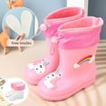 thumbnail image 1 of Botas de lluvia para niños con forro polar antideslizante para niños y niñas, bonitos zapatos impermeables sin cordones con dibujos animados para todas las estaciones, 1 of 5
