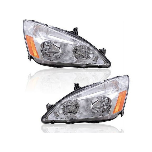 Halogen Headlight Assembly - Set of 2 - Compatible with 2003 - 2007 Honda Accord 2004 2005 2006