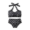 thumbnail image 2 of CUZIBR Baby Girl Swimsuit Ruffled Halter Neck Bow Stylish Polka Dot Bikini Set Beach Wear 2 Piece Popular Swimsuit,Black,18-24 Months, 2 of 8
