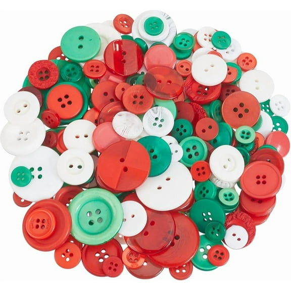 1 Box 300Pcs Christmas Craft Buttons Assorted Christmas Buttons Bulk Resin Round 4 and 2 Hole Flatback Style Red White Green Colorful Button for Crafts Sewing Art Projects DIY Decorations Colorful