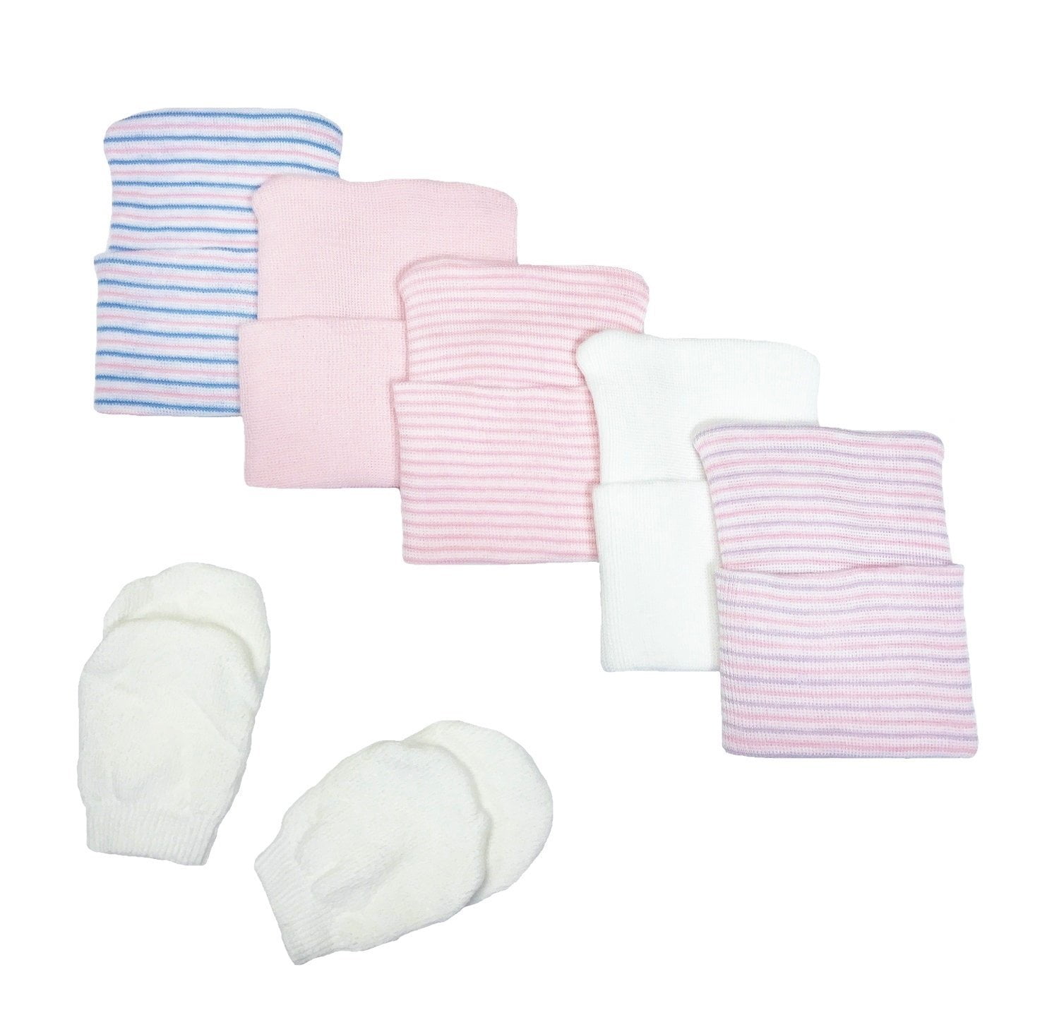 5 Piece Hospital Hat & Mitten Set for Newborn Baby (Girl) by Nurses