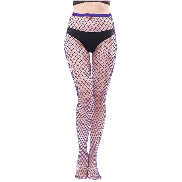 Penkiiy Bas Résille pour Femmes Chaussettes de Mode pour Femmes Chaussettes Perforées Colorées Chaussettes de Pêche Super Élastiques Chaussettes à Filet Dense Violet Collants