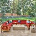 thumbnail image 2 of Cytheria Outdoor Acacia Wood 10 Seater U-Shaped Sectional Sofa Set with Fire Pit, 2 of 13