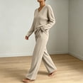 thumbnail image 6 of MLCDZ Lounge Sets for Women Loose V Neck Long Sleeves Top and Elastic Waist Wide Leg Pants Vacation Matching Track Suits Fall Outfits, 6 of 8