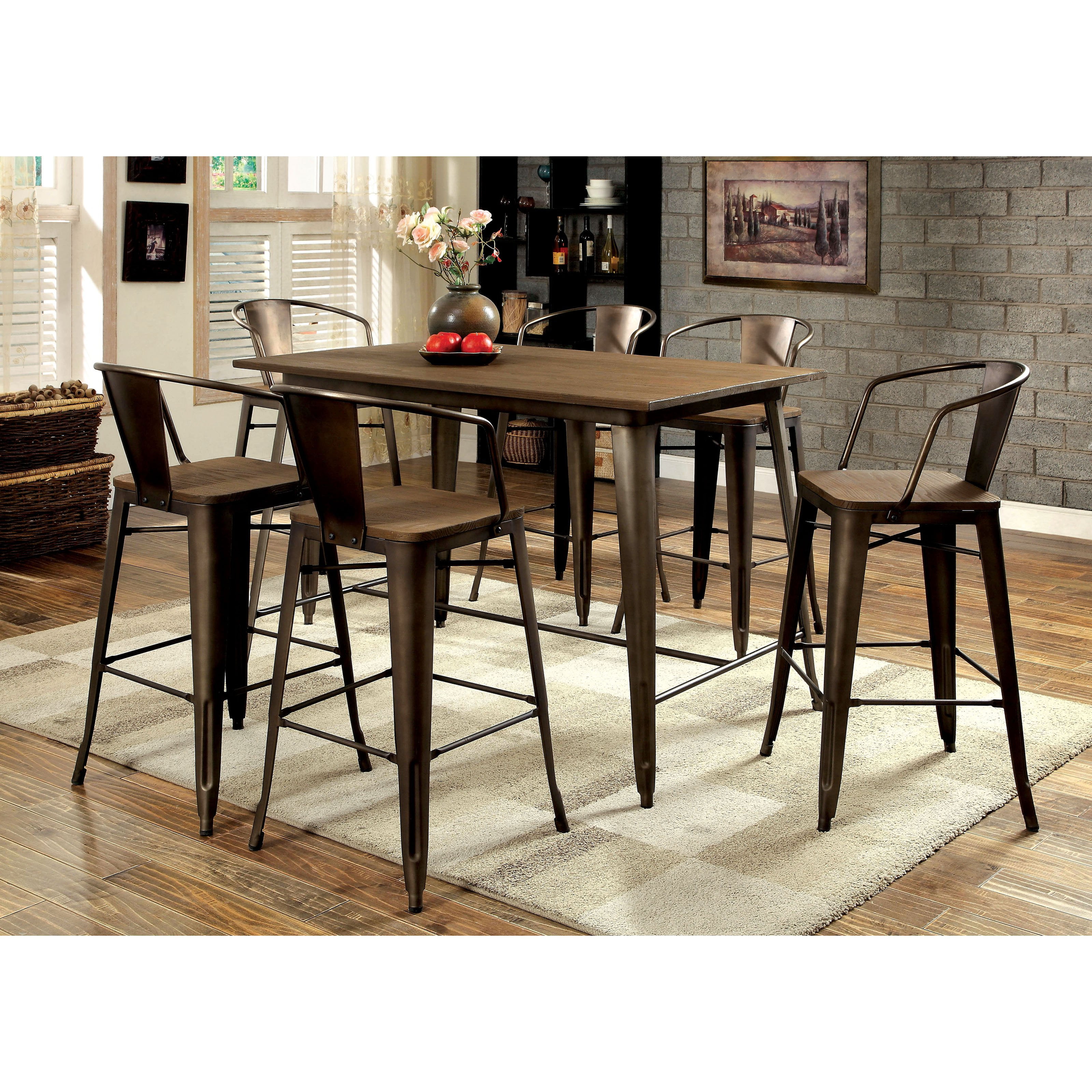 Furniture Of America Olmsted 7 Piece Counter Height Metal Framed Dining Table Set