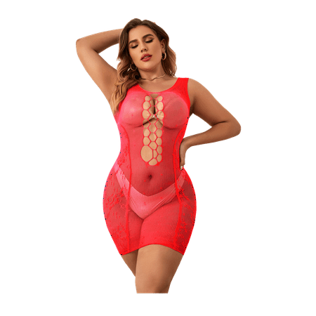Dream Apparel Womens Lingerie Fishnet Bodysuit Mesh Chemise Babydoll Sexy Mesh Teddy Dress Lingerie