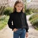 thumbnail image 3 of Crop Top Camisas de Manga Larga para las Mujeres Color Sólido Fleece Elástico de Manga Larga Puño Plegado Cuello Dulce Y Adorable Camisas de Niños para Niños Camisas de Manga Larga para Niños, 3 of 6