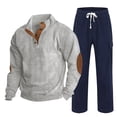 thumbnail image 2 of QATAINLAV Mens Big and Tall 2 Piece Outfits Corduroy Button Front Woven Sweatshirts and Waist Drawstring Straight Leg Pants Set Navy,M, 2 of 8