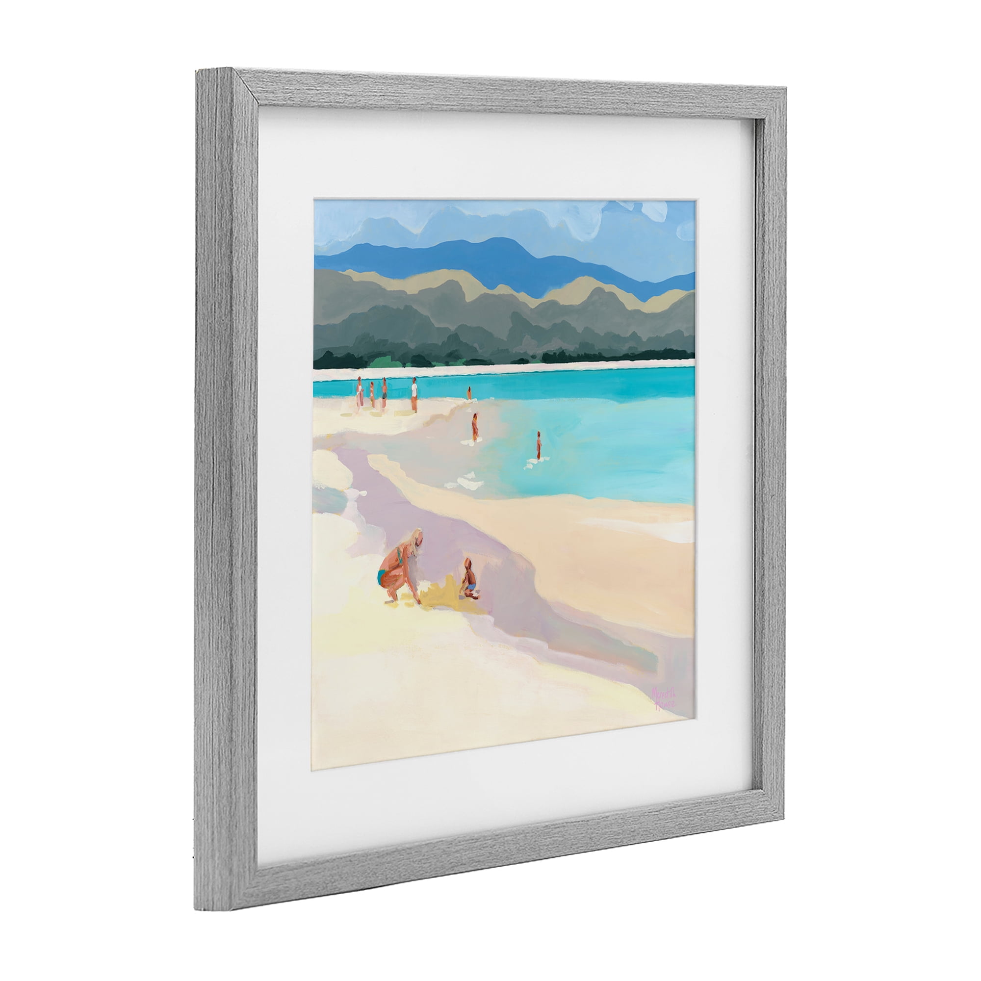 Stupell Industries Mother & Child Beach Scene Gray Framed Print Under Glass, design by Meredith Howse