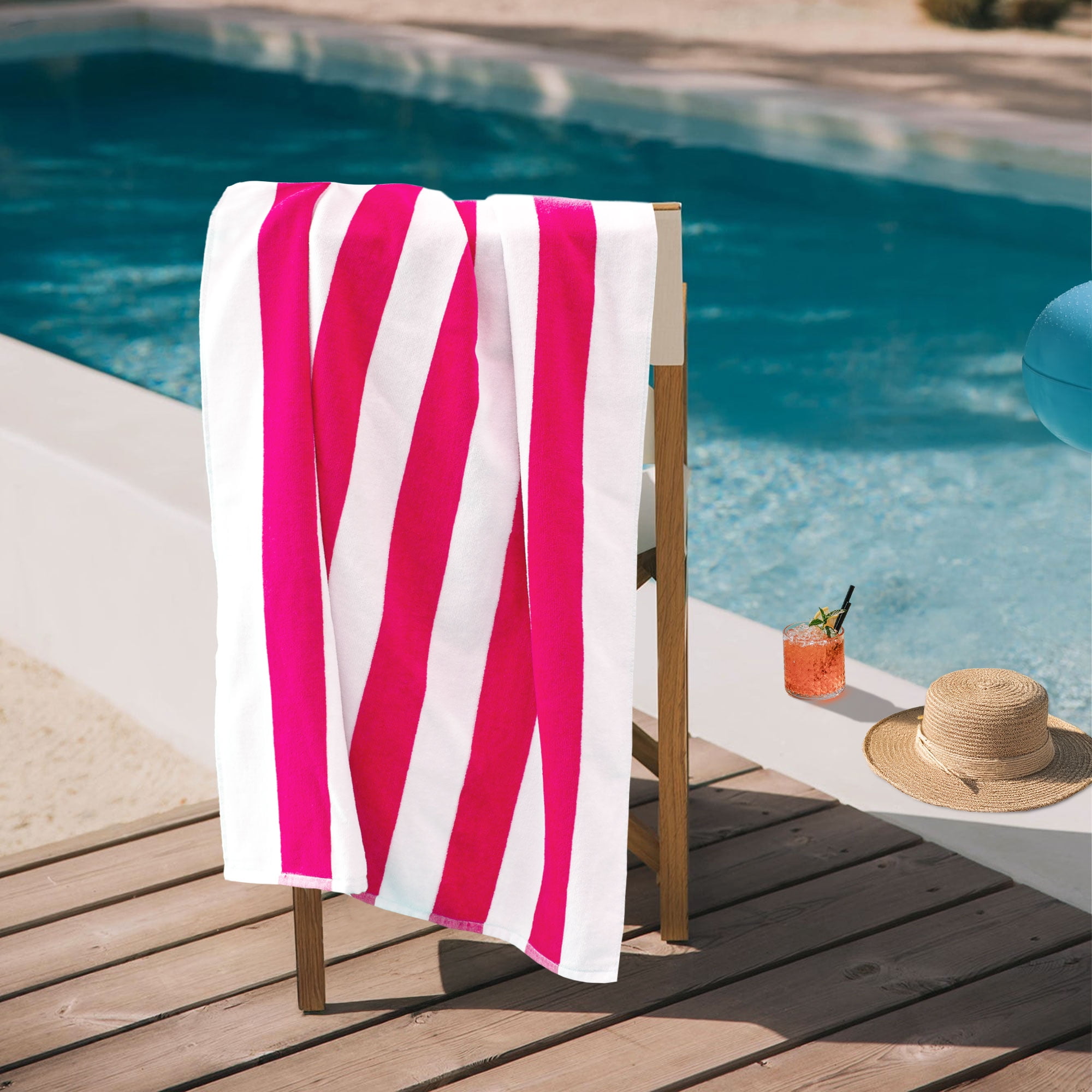(2 pack) Mainstays Cabana Stripe Beach Towel, 58 in x 28 in, Pink