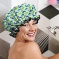 thumbnail image 5 of Shower Caps,Colorful Dinosaurs Leaves Pattern Waterproof Shower Cap for Women 4 Pieces,Double Reusable Hair Cover for Shower PEVA Elastic Stretch Hem, 5 of 7