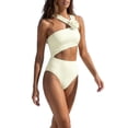 thumbnail image 4 of INSPIRE CHIC Women's 3D Flower Bandeau Bikini Sets 2 Piece Single Side Wide Double Strap Tops High Waist Bottoms Swimwear Bathing Suits X-Large White, 4 of 5