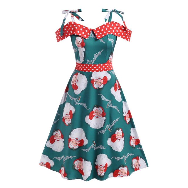 Talla grande Hombro frío Navidad Papá Noel Vestido de impresión Rosegal vestidos vintage tallas grandes
