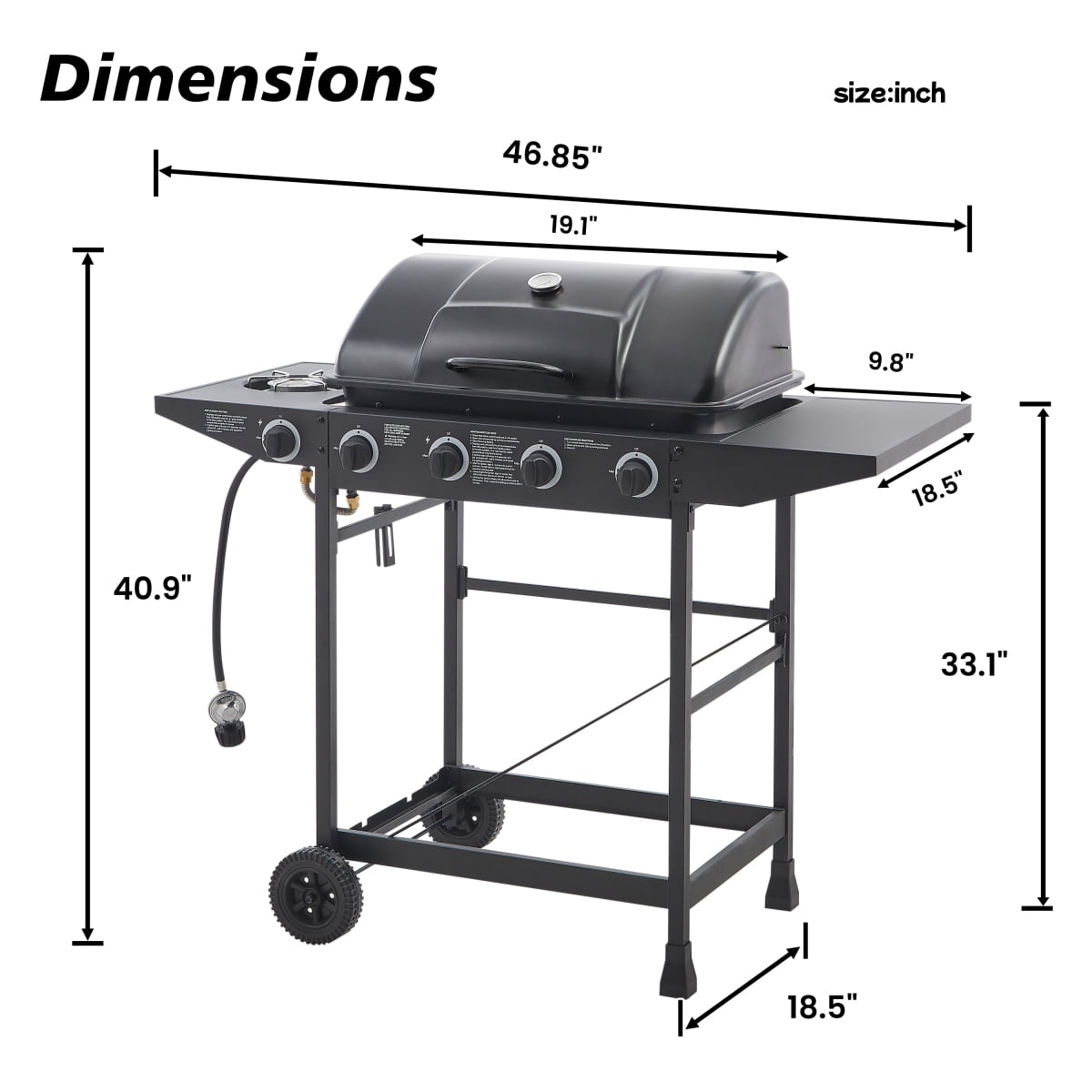 4 Burner BBQ Propane Gas Grill with Side Burner 42000 BTU Output Stainless Steel Barbecue Grill with Enamel Coated Grates and Side Tables for Outdoor Cooking Kitchen and Patio Backyard