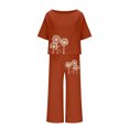 thumbnail image 4 of Womens 2 Piece Outfits Lounge Matching Sets Cotton Linen Wide Leg Pants Short Sleeve Tops Trendy Clothes Vacation Set, 4 of 5