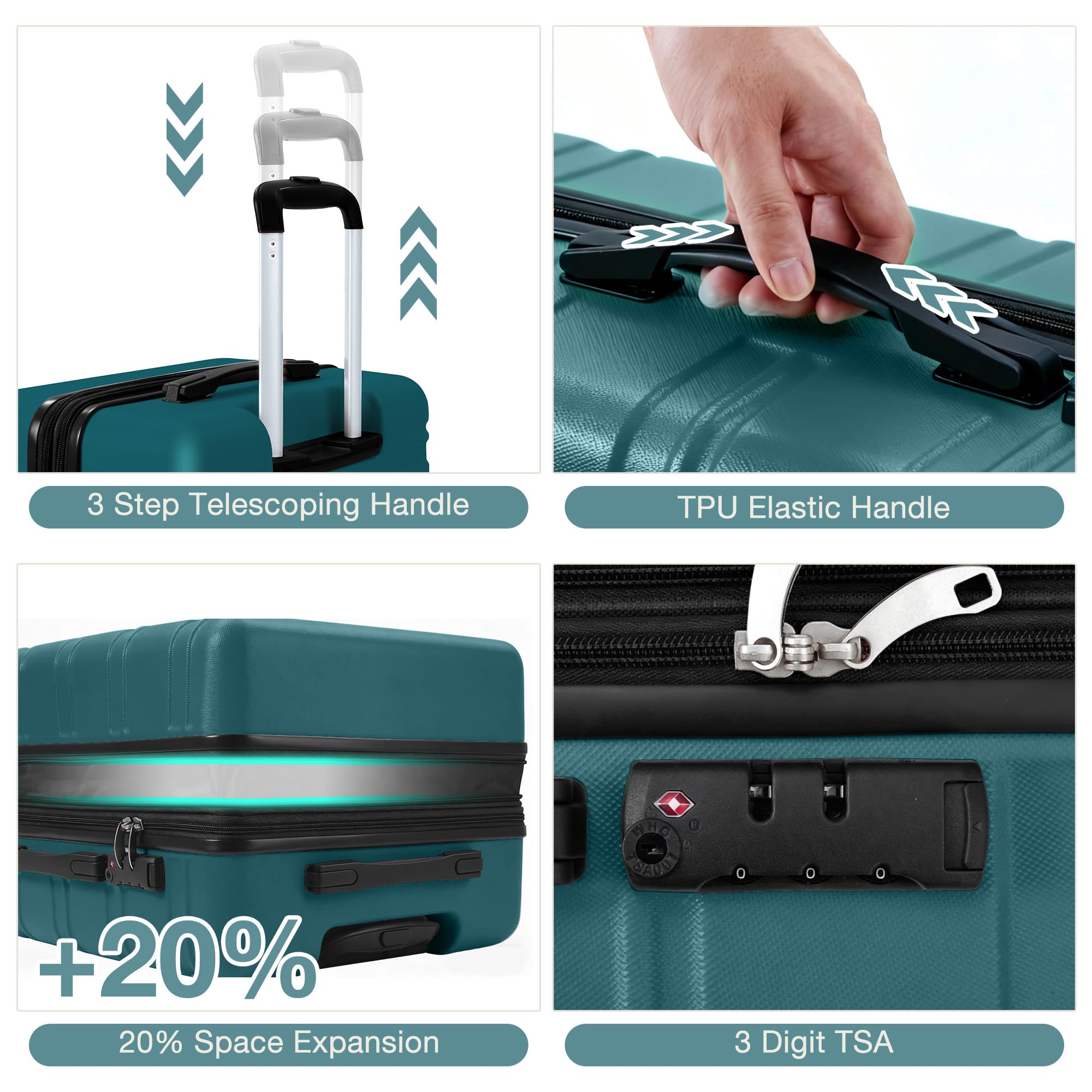 24" Expandable Hard Shell Carry On Luggage with No Noise Spinner Wheels, 77L ABS Hardside Carry On Suitcase with TSA Lock, Lightweight Hardshell Suitcase with Adjusts in 3 Stages for Trips, Vacations