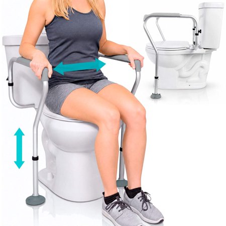 Vive Toilet Safety Rails – Adjustable Grab Bars & Frame for Seniors, Elderly, Disabled – Bathroom Support Aid with Handles for Toilet Assistance