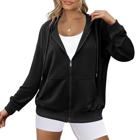 Zeagoo Zip Up Hoodies Coat Women Casual Jacket with Pockets Athletic Solid Long Sleeve Lightweight Oversized Sweatshirts