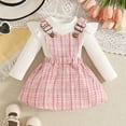 thumbnail image 2 of Toddler Kids Baby Girl Fall Winter Clothes Ruffle Long Sleeve Ribbed T Shirt Top Suspender Skirts 2Pcs Outfits 9-12 Months, 2 of 8