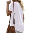 thumbnail image 3 of ZQUUVOU Women's Casual Shirt Loose Solid Color Crewneck Short Sleeve Button T-Shirt Tops White, 3 of 6