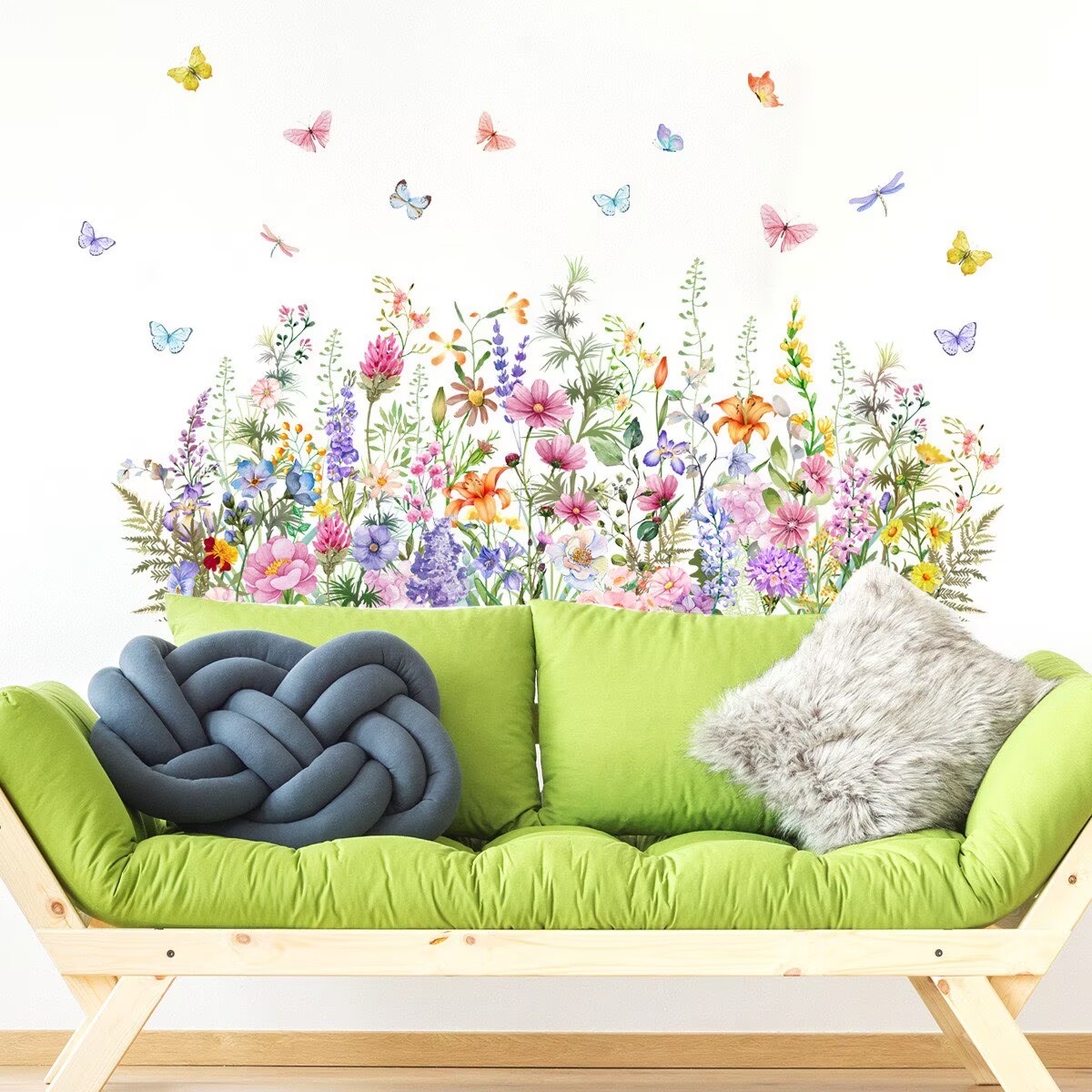 Watercolor flower stickers, flower and butterfly wall stickers, Daisy stickers, Peel and Stick Hanging Flower Plants Wall Decals for Bedroom Living Room Office Classroom Wall Décor