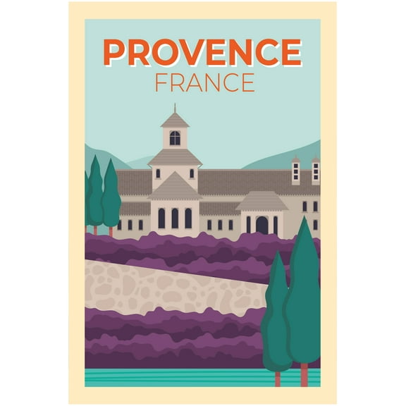 EzPosterPrints - Retro World Famous City Posters - Decorative, Vintage, Retro, Grunge Travel Poster Printing - Wall Art Print for Home Office - PROVENCE, FRANCE - 12X18 inches