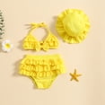 thumbnail image 2 of Gupgi 3Pcs Baby Girl Bikini Set 6 12 18 24 Months Infant Solid Color Swimsuits Halter Triangle Tops+Ruffle Bottoms+Sun Hat Bathing Suit Swimwear, 2 of 9