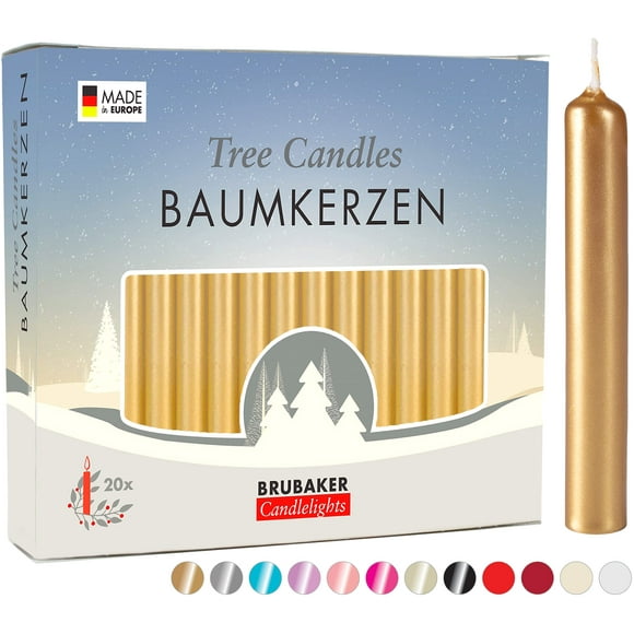 BRUBAKER Tree candles - Pack of 40 - gold - 3A x A Inches - Made in Europe - christmas Wax candles for Pyramids carousels chimes