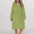 thumbnail image 3 of Women's Flannel Heart Print Hooded Bathrobe,Plush Belted Long Robe with Cozy Fleece Fabric for Autumn Winter Season, Cold Weather Comfort, Home Spa,Self-Care Moments and Sweet Cute Loungewear Green L, 3 of 6