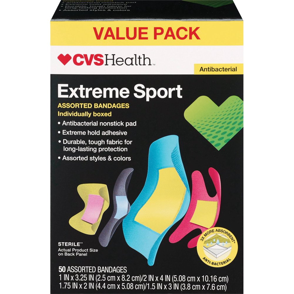 CVS Health Extreme Sport Antibacterial Adhesive Assorted Bandages