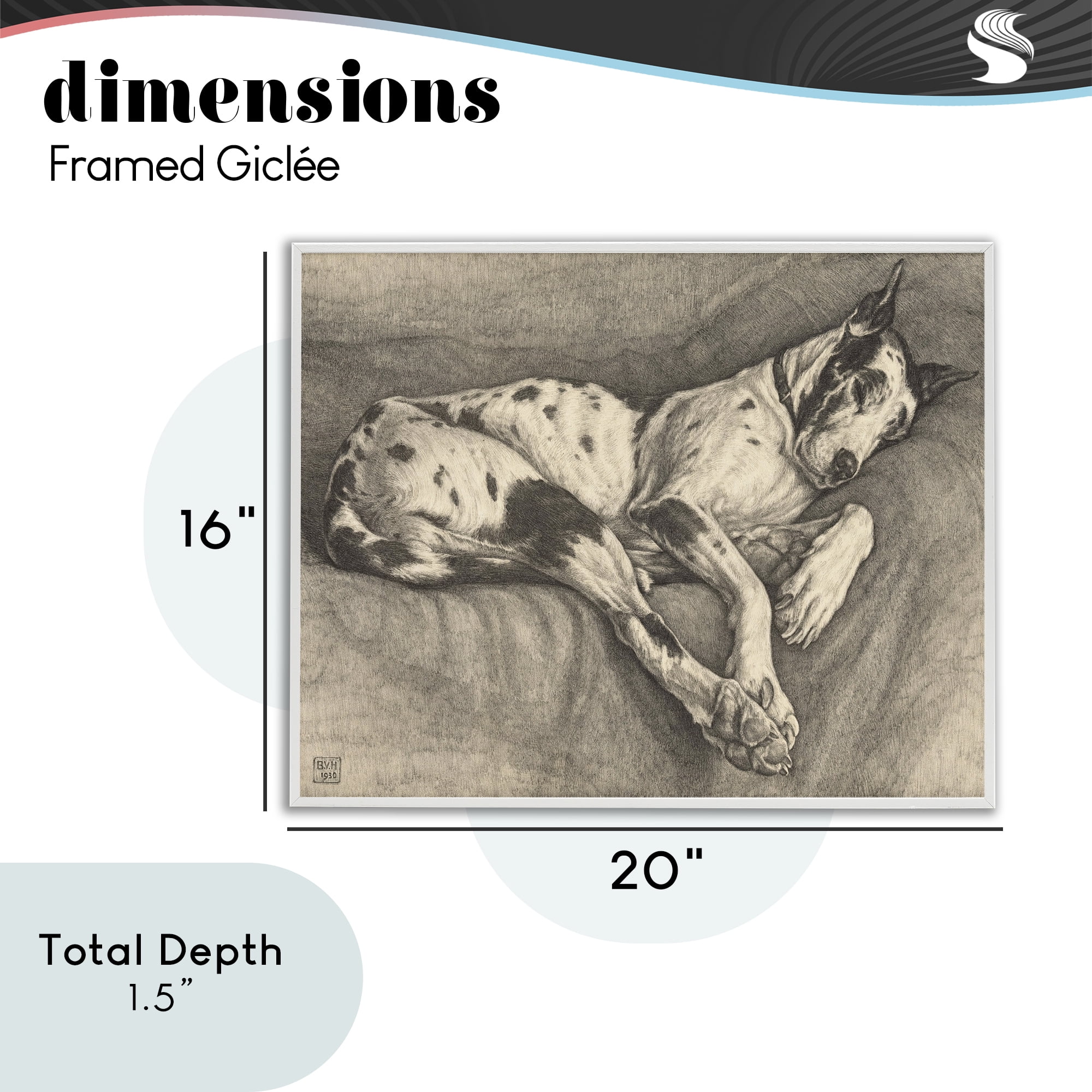 Stupell Industries Sleeping Hound Drawing White Framed Giclee Art, design by Bertha Van Hasselt