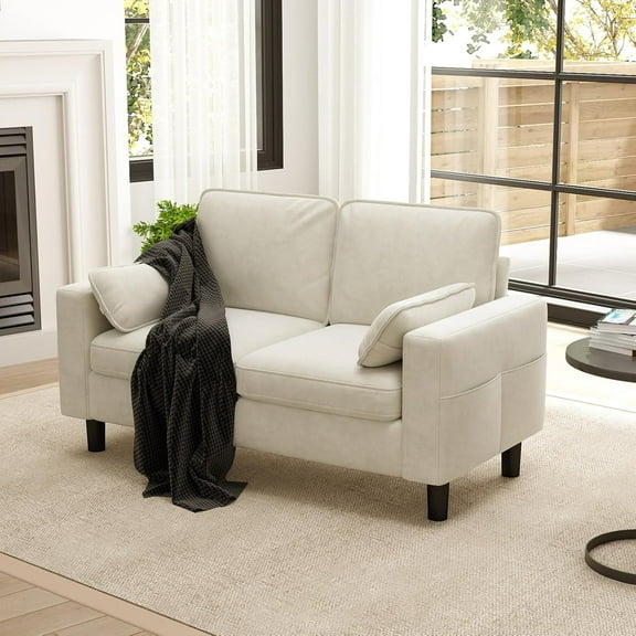 Kinbor Multi-Functional Loveseat Sofa Chair, Modern Accent Chairs Oversized Armchair Comfy Living Room Chair with Cushions & Side Pocket, Beige