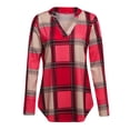 thumbnail image 4 of Plaid Camisas pullover V Masajeadores de cuello manga larga casual color bloque moda Plaid camisa túnica para las mujeres, 4 of 7