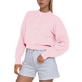 thumbnail image 2 of Futezty Women Cropped Bomber Jacket Long Sleeve Button Down Coat Outerwear, 2 of 5