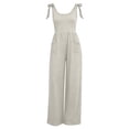 thumbnail image 4 of Pants for Women Summer Solid Color Pocket Wide-Leg Jumpsuit Gray S, 4 of 6