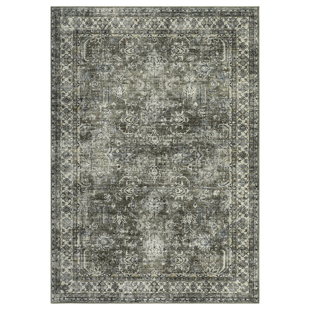 Vintage Rug,Washable Rug,Print Distressed Rug,Low Pile Non-Slip Rug,for Living Room Bedroom Nursery Antique