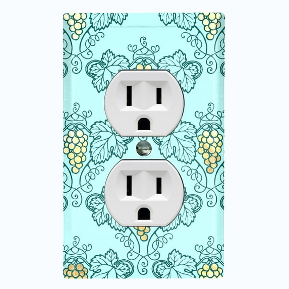 Metal Light Switch Plate Cover Elegant Yellow Grape Vine Damask Sky Blue DAM090