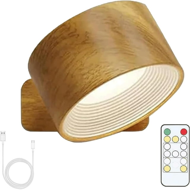 yusuiyi Lumières de Suède Lampes Murales Blanc Noir Texture Bois Rechargeable Télécommande Dimmable Rotation 360°