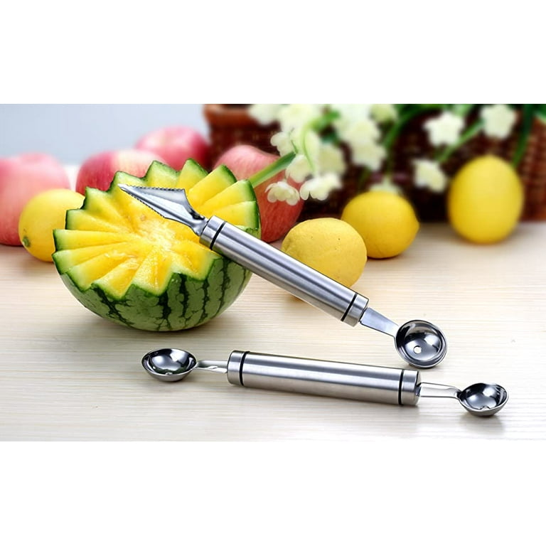 Melon Baller Scoop,Stainless Steel Fruit Decoration Carving Knife,Melon  Watermelon Cantaloupe Ice Cream Sorbet Dessert Dual Function Ball Spoon for  Kitchen Tools (Silver) 