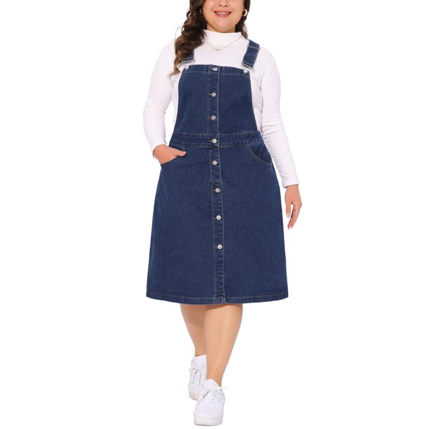 Vestido de mezclilla de talla grande Agnes Orinda para mujeres, con botones frontales, tirantes ajustables y falda tipo suspensorio 4X azul oscuro