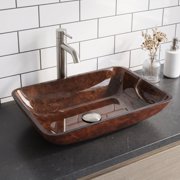 VIGO Donatello Artistic Rubywood Glass 18 in. L x 13 in. W x 4 in. H Rectangular Vessel Bathroom Sink