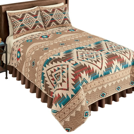 Reversible Southwest Geometric Aztec Quilt with Coordinating Tribal Pattern on Reverse Side, King,