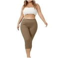 thumbnail image 5 of LIBRCLO Womens Plus Size Yoga Pants Fashion Cropped Leggings Capris Solid Color Elastic Waist Fitness Athletic Wear, 5 of 8