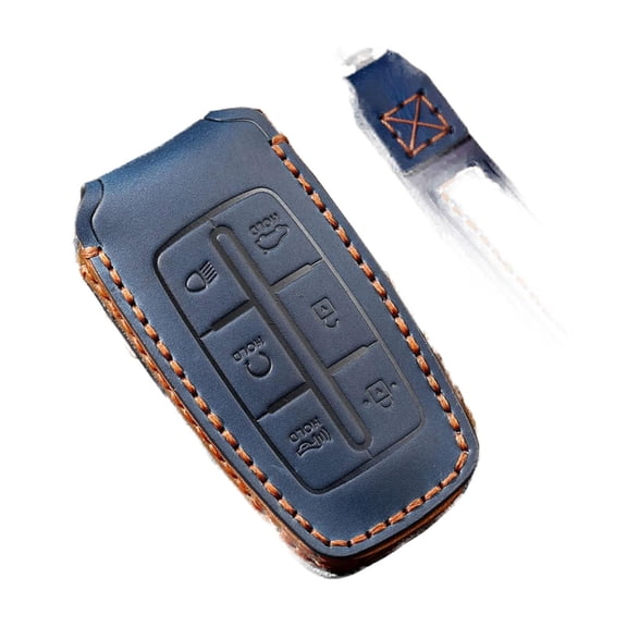 6 Button Leather Key Fob Cover for Genesis GV80 2021 2022 G80 Keyless Entry Full Protection Remote Smart Key Case Shell with Keychains