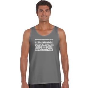 LA Pop Art Men's Word Art Tank Top - Greatest Rap Hits of The 1980's