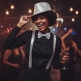 thumbnail image 5 of Slccxzc Sequin Fedora Hat Set with Suspenders & Bow Tie, Sparkly Party Costume Accessories for Men Women, 5 of 7