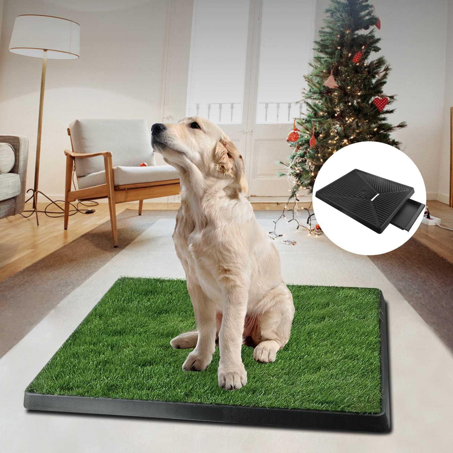 Dog Potty Training Artificial Grass Pad – 3-Layer Indoor/Outdoor Pet Toilet Trainer with Removable Tray, 25"x20", for Small Medium Dogs
