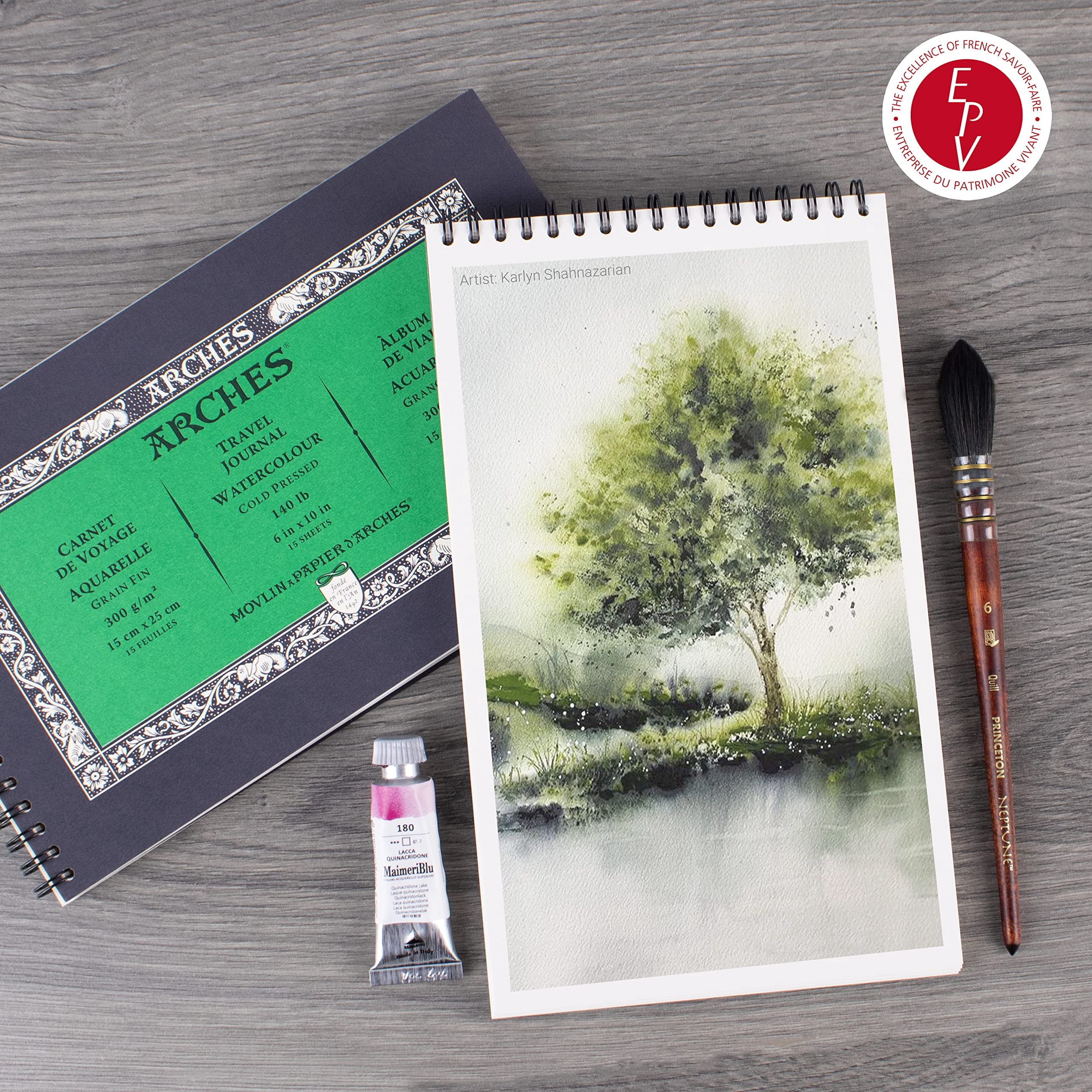 ARCHES® Aquarelle Watercolor Paper Art Journal, Cold Press, Natural White, 140 lb (300 gsm), Side Wire Binding, 15 Sheet, 10x6 in, 1 Count