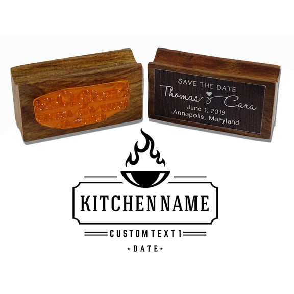 Printtoo Round Custom Text Cooking Business Rubber Stamp Wood Mounted Fire Bowl Icon Personalized Stamper